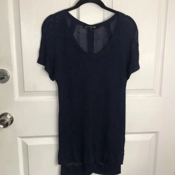RAG & BONE mesh navy blue scoop neck short sleeve net shirt size SMALL - Picture 2 of 12